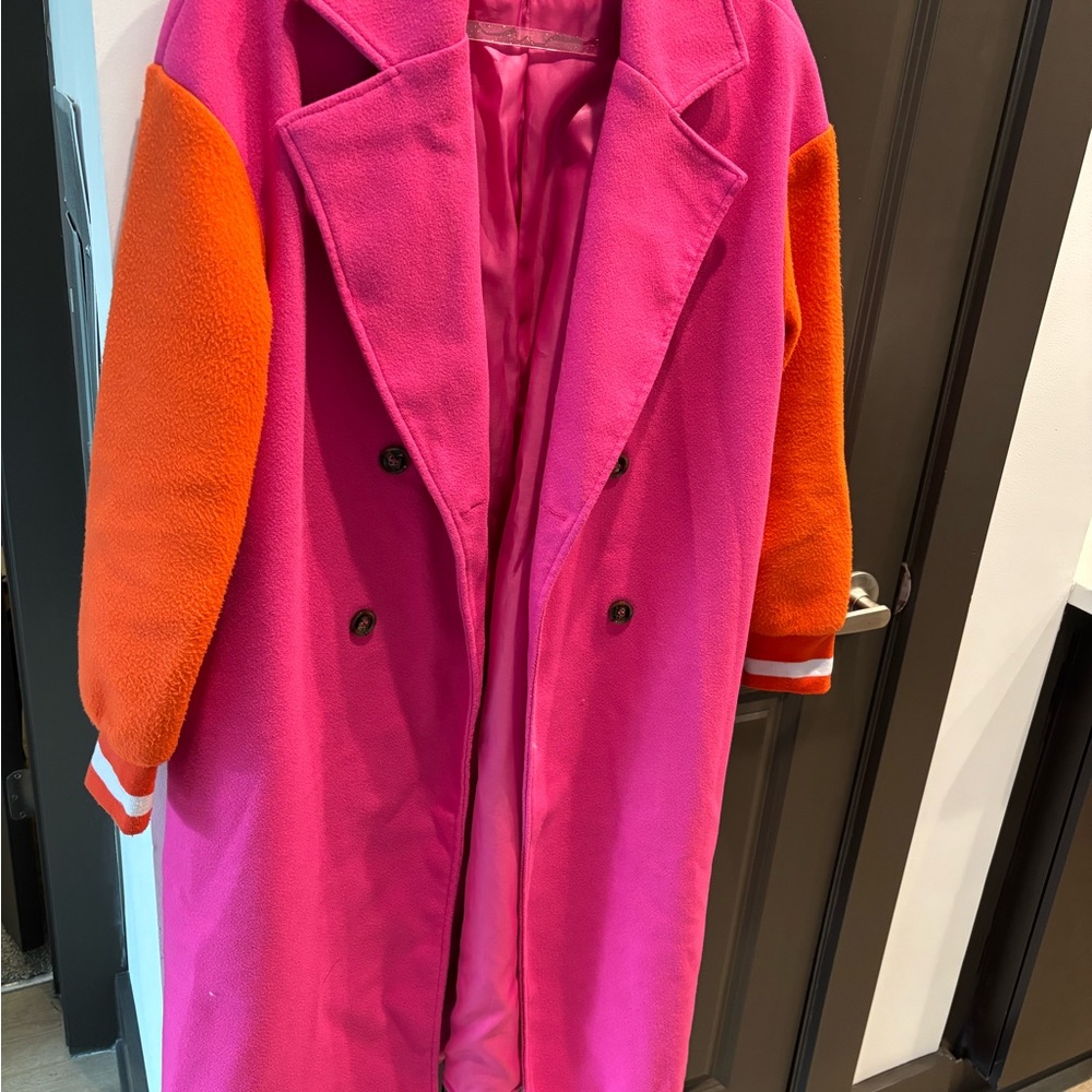 SHEIN Pink and Orange Pea Coat